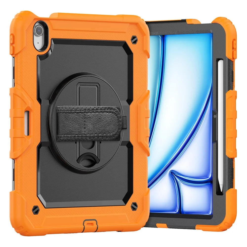 For iPad Air 11 (2026) / (2025) / (2024) Case Rotating Kickstand PC+Silicone Tablet Cover with Screen Film / Shoulder Strap - Orange - 3