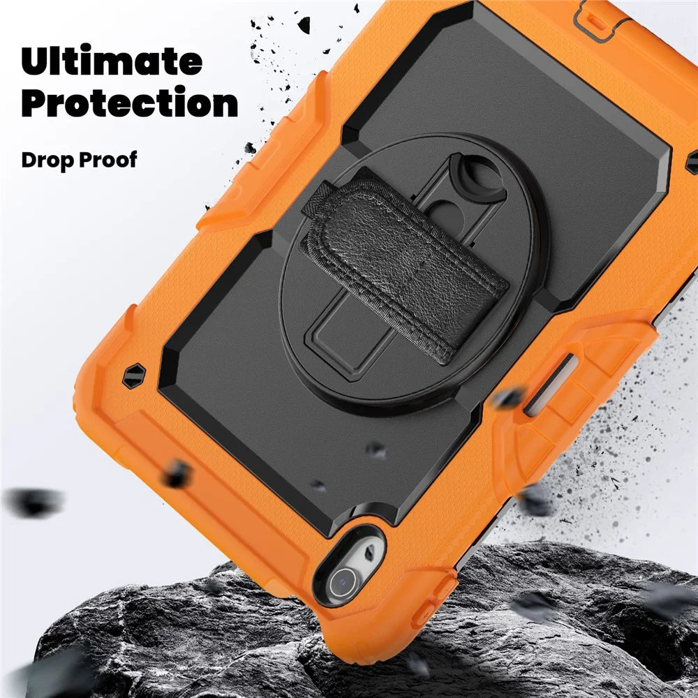 For iPad Air 11 (2026) / (2025) / (2024) Case Rotating Kickstand PC+Silicone Tablet Cover with Screen Film / Shoulder Strap - Orange - 5