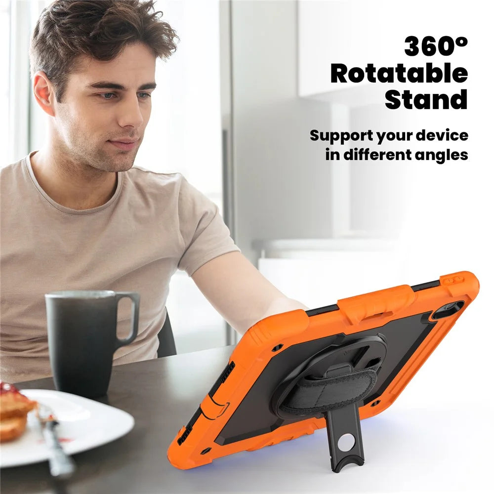 For iPad Air 11 (2026) / (2025) / (2024) Case Rotating Kickstand PC+Silicone Tablet Cover with Screen Film / Shoulder Strap - Orange - 6