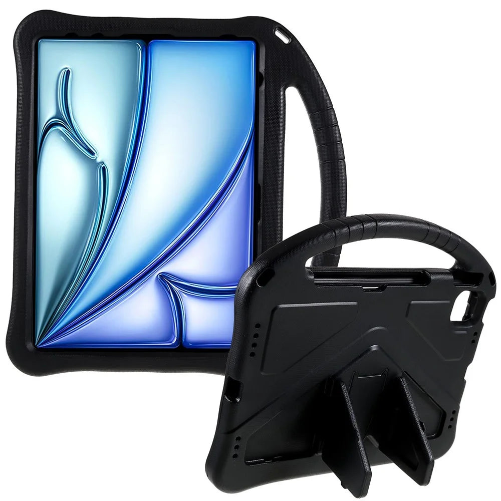 For iPad Air 11 (2026) / (2025) / (2024) Case Kids EVA Shockproof Tablet Cover with Kickstand Handle - Black - 1