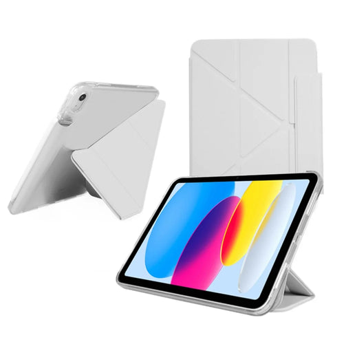 For iPad Air 11 (2026) / (2025) / (2024) Case Origami Stand PU Leather Clear Back Tablet Cover with Pencil Holder - Grey - 1