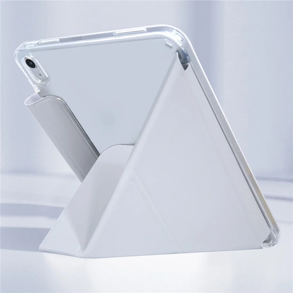 For iPad Air 11 (2026) / (2025) / (2024) Case Origami Stand PU Leather Clear Back Tablet Cover with Pencil Holder - Grey - 2