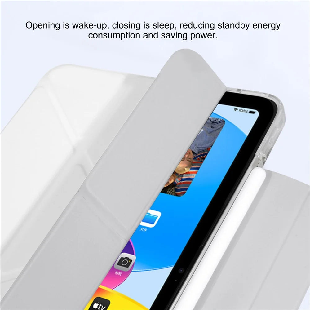 For iPad Air 11 (2026) / (2025) / (2024) Case Origami Stand PU Leather Clear Back Tablet Cover with Pencil Holder - Grey - 3