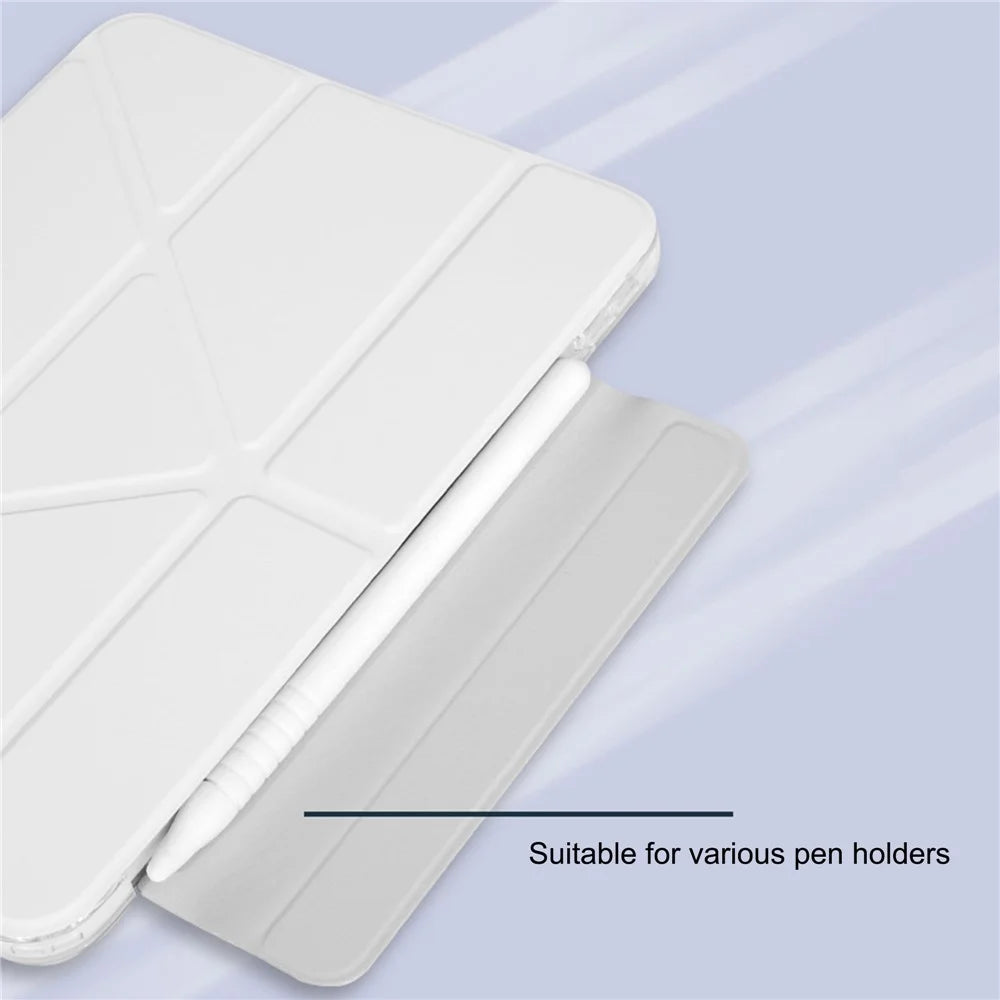 For iPad Air 11 (2026) / (2025) / (2024) Case Origami Stand PU Leather Clear Back Tablet Cover with Pencil Holder - Grey - 4