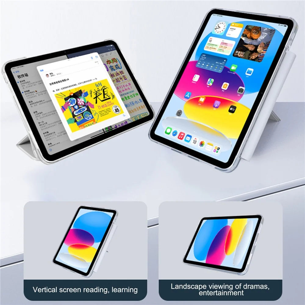 For iPad Air 11 (2026) / (2025) / (2024) Case Origami Stand PU Leather Clear Back Tablet Cover with Pencil Holder - Grey - 5