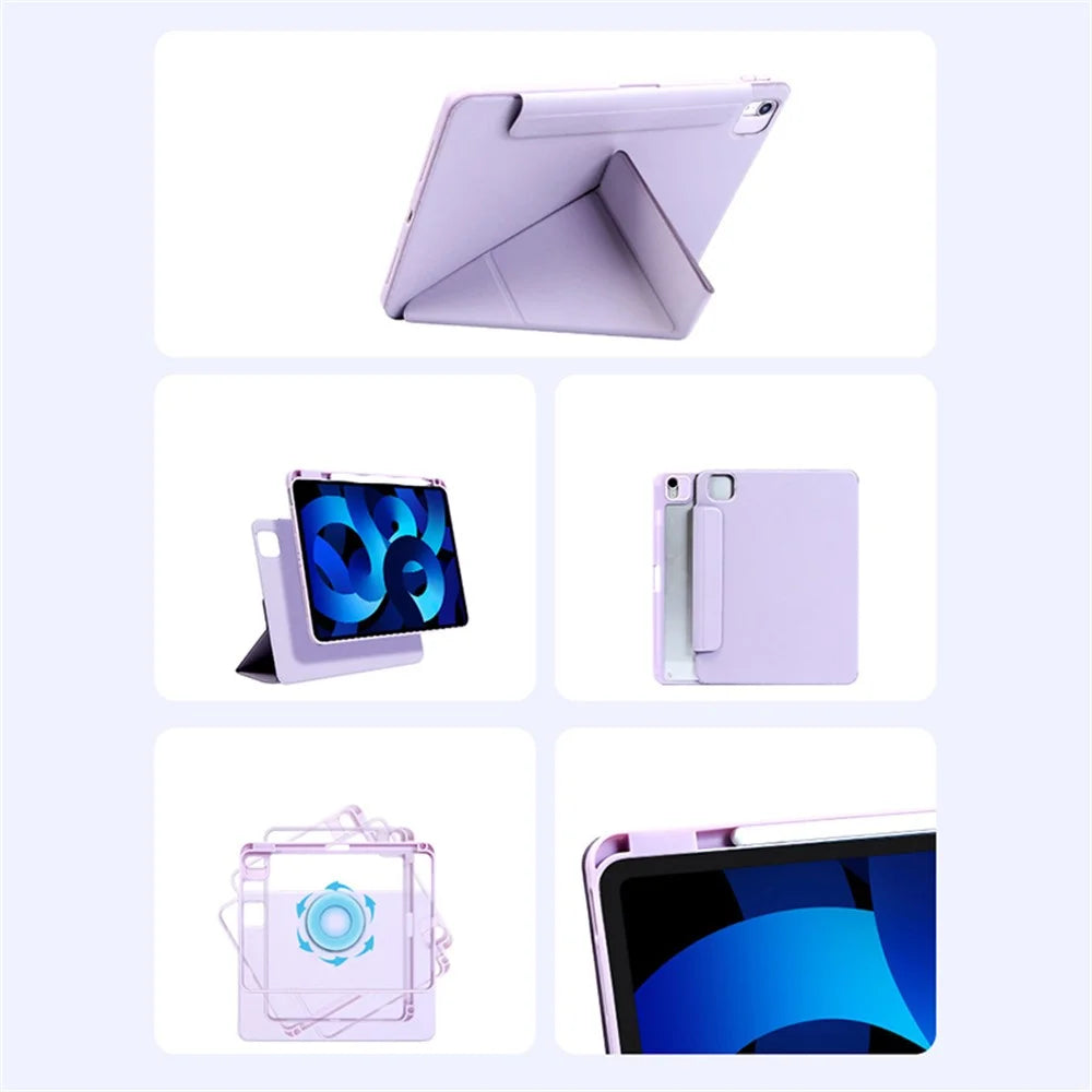 For iPad Air 13 (2026) / (2025) / (2024) Case PC+TPU+Leather Detachable Tablet Cover with Stand - Purple - 4