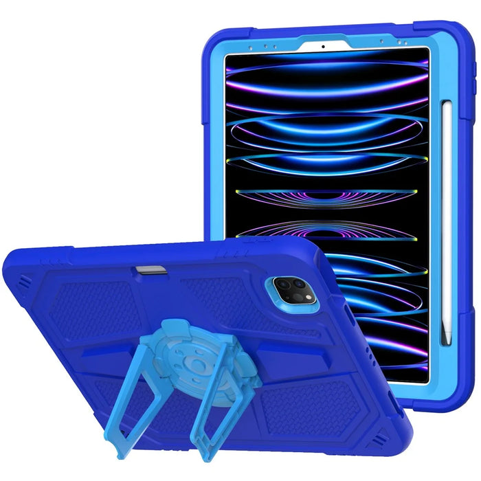 For iPad Pro 11-inch (2018) / (2020) / (2021) / (2022) / Air (2020) / (2022) Case PC + Silicone Kickstand Tablet Cover with Pen Slot - Blue - 1