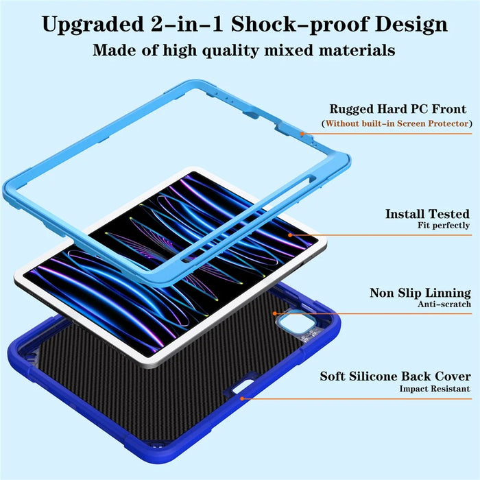 For iPad Pro 11-inch (2018) / (2020) / (2021) / (2022) / Air (2020) / (2022) Case PC + Silicone Kickstand Tablet Cover with Pen Slot - Blue - 3