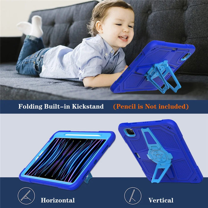 For iPad Pro 11-inch (2018) / (2020) / (2021) / (2022) / Air (2020) / (2022) Case PC + Silicone Kickstand Tablet Cover with Pen Slot - Blue - 4