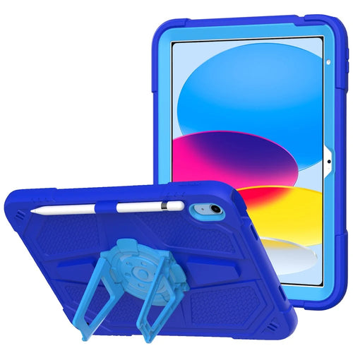 For iPad (2025) / 10.9 (2022) Kickstand Case Shockproof PC + Silicone Tablet Cover with Pen Slot - Blue - 1