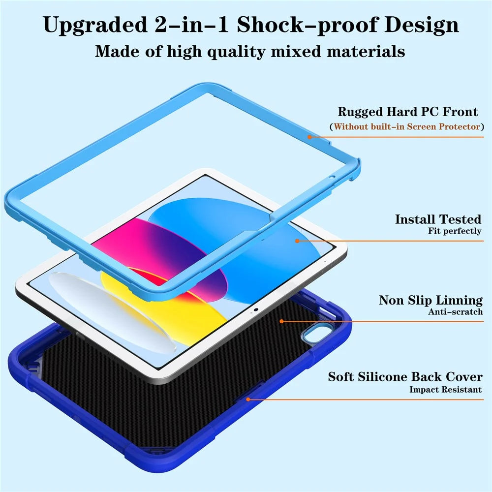 For iPad (2025) / 10.9 (2022) Kickstand Case Shockproof PC + Silicone Tablet Cover with Pen Slot - Blue - 3