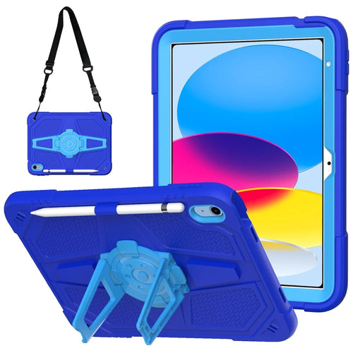 For iPad (2025) / 10.9 (2022) Case Punk Kickstand PC + Silicone Tablet Cover with Shoulder Strap - Blue - 1