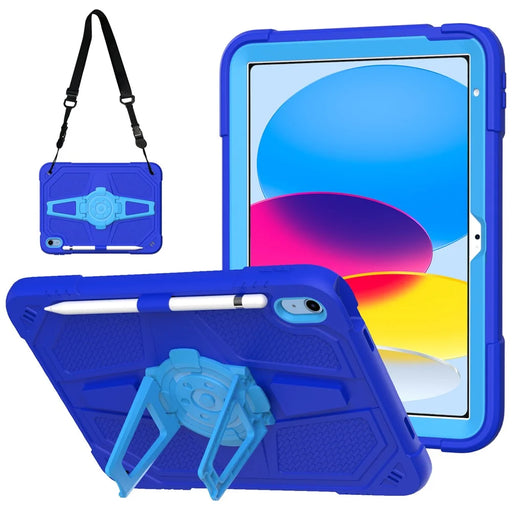 For iPad (2025) / 10.9 (2022) Case Punk Kickstand PC + Silicone Tablet Cover with Shoulder Strap - Blue - 1