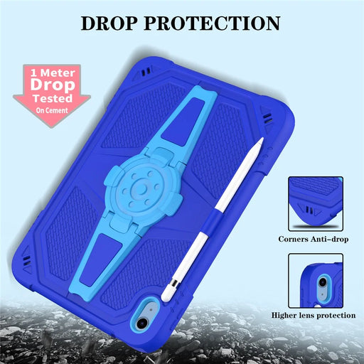 For iPad (2025) / 10.9 (2022) Case Punk Kickstand PC + Silicone Tablet Cover with Shoulder Strap - Blue - 2