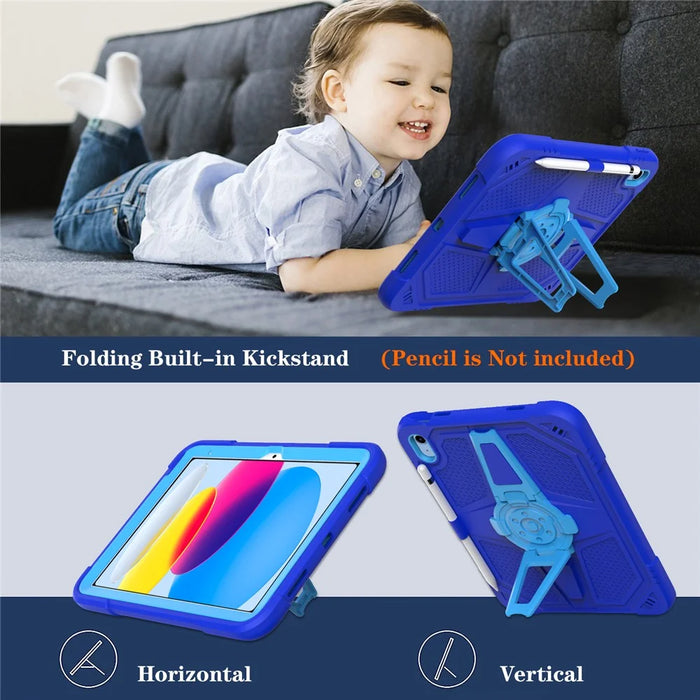 For iPad (2025) / 10.9 (2022) Case Punk Kickstand PC + Silicone Tablet Cover with Shoulder Strap - Blue - 4
