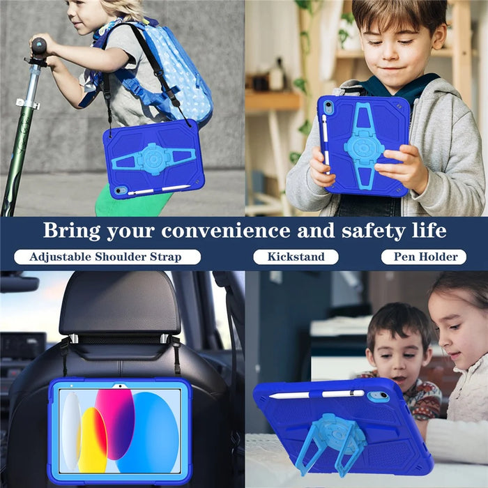 For iPad (2025) / 10.9 (2022) Case Punk Kickstand PC + Silicone Tablet Cover with Shoulder Strap - Blue - 5