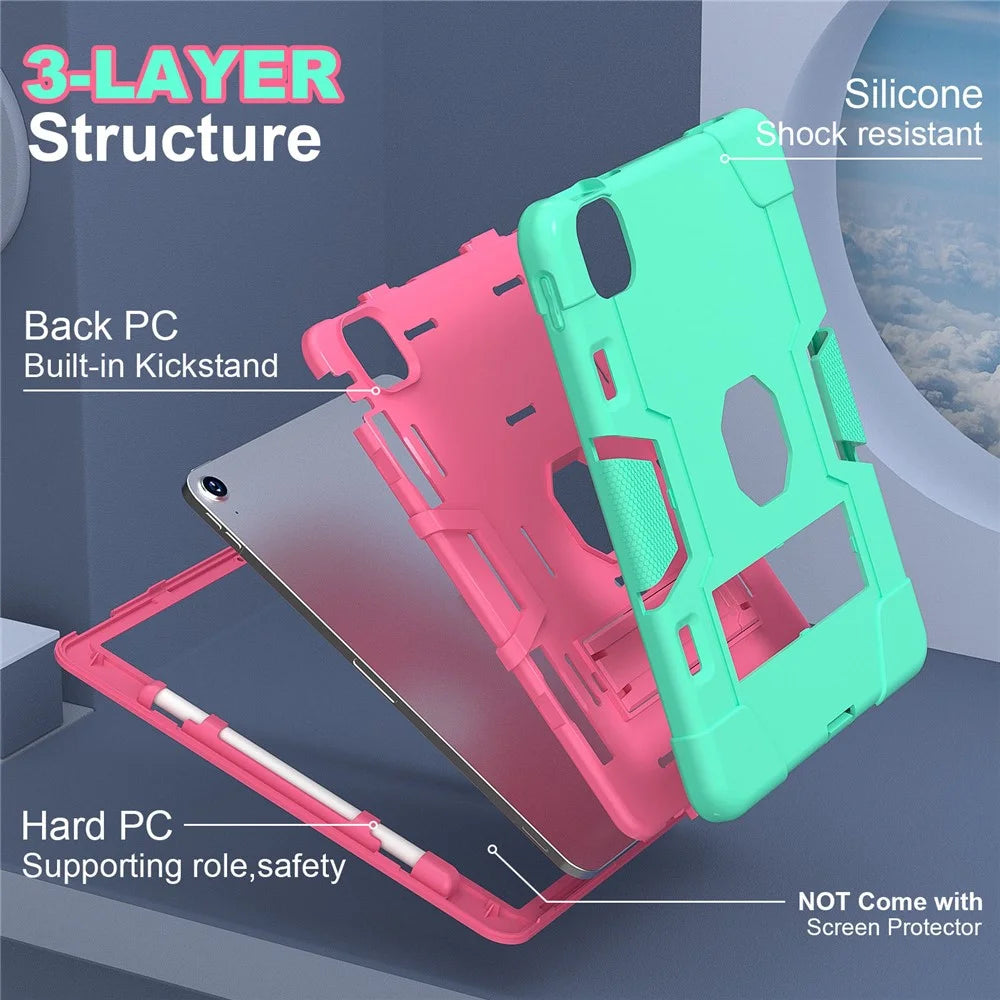 For iPad Air 11 (2026) / (2025) / (2024) Case Robot Style Silicone+PC Anti-Drop Tablet Cover with Kickstand - Mint Green  /  Rose - 3
