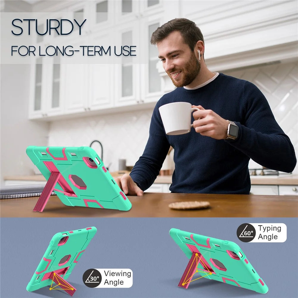 For iPad Air 11 (2026) / (2025) / (2024) Case Robot Style Silicone+PC Anti-Drop Tablet Cover with Kickstand - Mint Green  /  Rose - 4