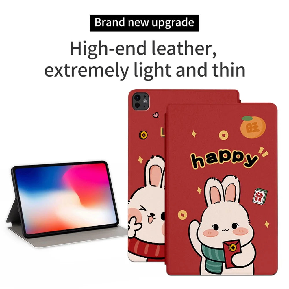 For iPad Pro 11 (2025) / 11 (2024) Case Joyous Pattern PU Leather Tablet Cover Auto Wake / Sleep - Happy - 2
