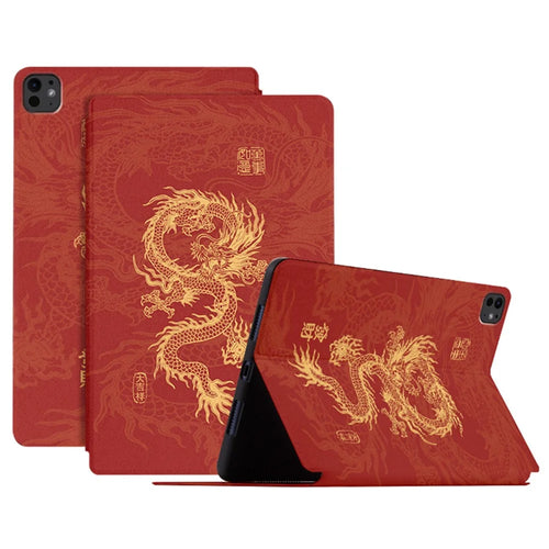 For iPad Pro 11 (2025) / 11 (2024) Case PU Leather Loong Pattern Stand Tablet Cover - All Wishes Come True - 1
