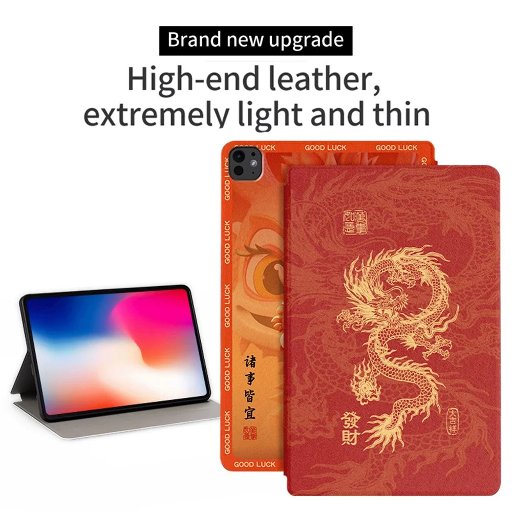For iPad Pro 11 (2025) / 11 (2024) Case PU Leather Loong Pattern Stand Tablet Cover - All Wishes Come True - 2