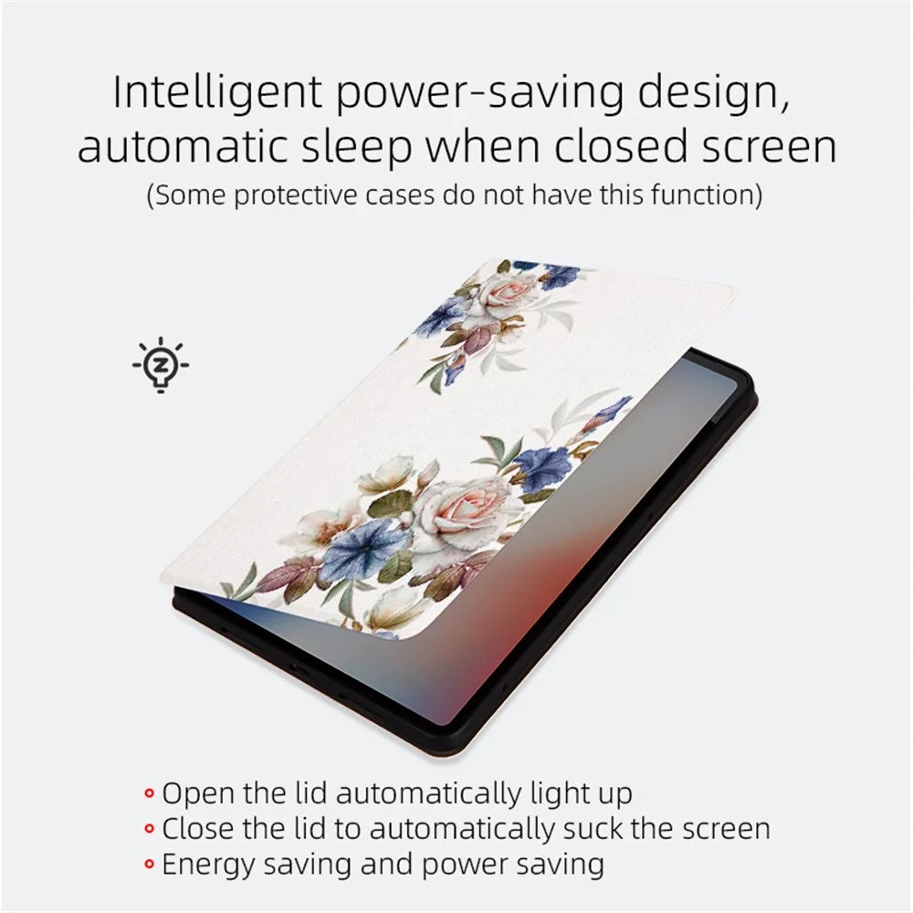 For iPad Pro 11 (2025) / 11 (2024) Case Flower Pattern Flip Stand Leather Smart Tablet Cover - White Flower Bush - 3