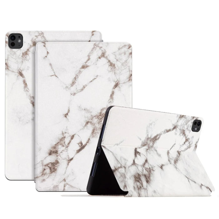 For iPad Pro 11 (2025) / 11 (2024) Case Pattern Print PU Leather Tablet Flip Cover - White Marble - 1