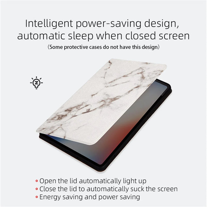 For iPad Pro 11 (2025) / 11 (2024) Case Pattern Print PU Leather Tablet Flip Cover - White Marble - 3