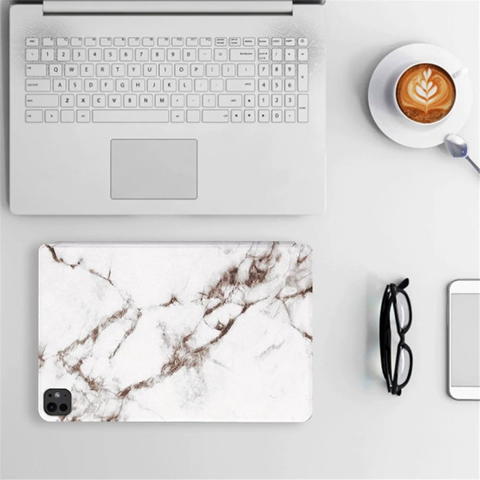 For iPad Pro 11 (2025) / 11 (2024) Case Pattern Print PU Leather Tablet Flip Cover - White Marble - 7