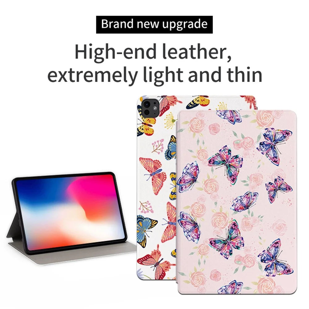 For iPad Pro 11 (2025) / 11 (2024) Case Butterfly Pattern PU Leather Smart Folio Tablet Cover - Rose Butterfly - 2