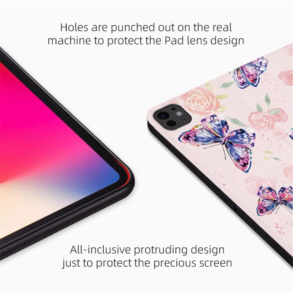 For iPad Pro 11 (2025) / 11 (2024) Case Butterfly Pattern PU Leather Smart Folio Tablet Cover - Rose Butterfly - 5