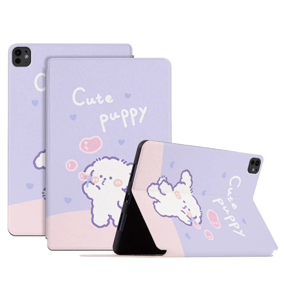 For iPad Pro 11 (2025) / 11 (2024) Case Cute Cartoon Pattern PU Leather Smart Flip Tablet Cover - Bubble Dog - 1