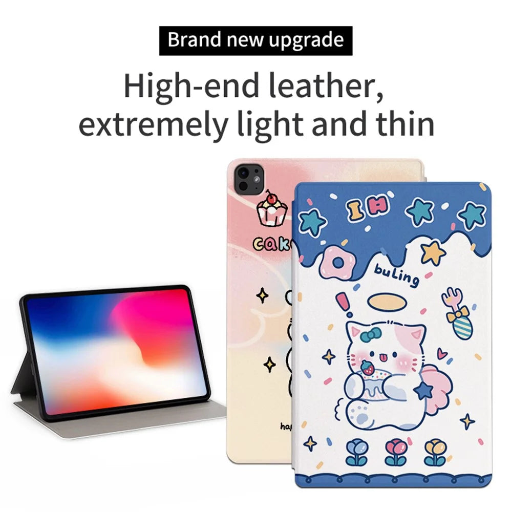 For iPad Pro 11 (2025) / 11 (2024) Case Cute Cartoon Pattern Print PU Leather Tablet Cover - Angel Cat - 2