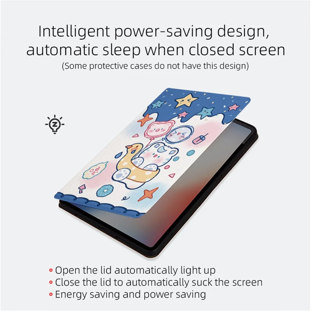 For iPad Pro 11 (2025) / 11 (2024) Case Cute Cartoon Pattern Print PU Leather Tablet Cover - Angel Cat - 3