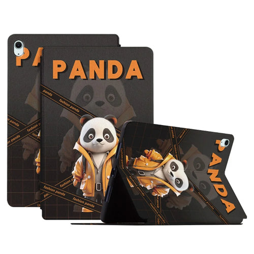 For iPad Air 11 (2026) / (2025) / (2024) / Air (2022) / (2020) Case Panda Pattern Stand Leather Tablet Cover - Fashion Panda  /  Yellow Coat - 1