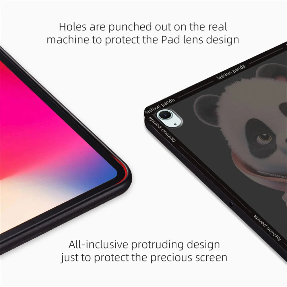 For iPad Air 11 (2026) / (2025) / (2024) / Air (2022) / (2020) Case Panda Pattern Stand Leather Tablet Cover - Fashion Panda  /  Yellow Coat - 5