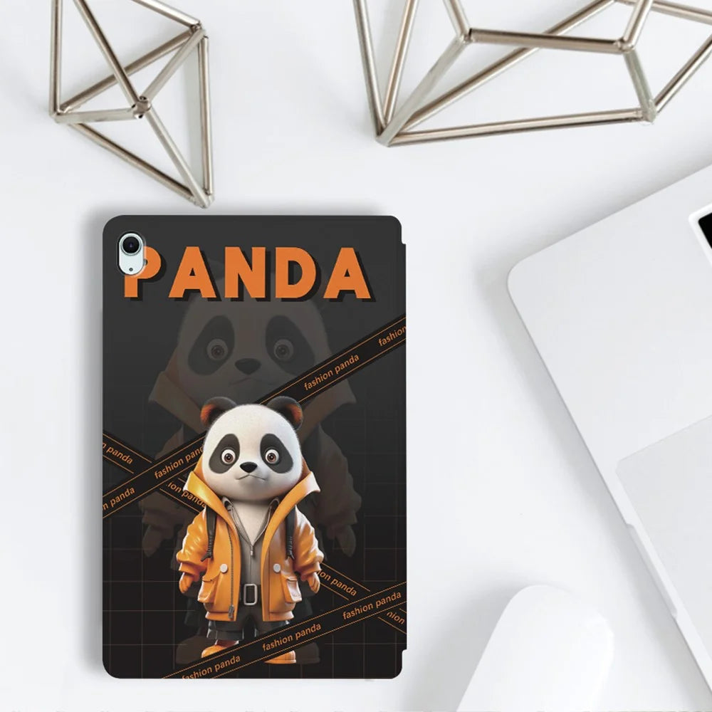 For iPad Air 11 (2026) / (2025) / (2024) / Air (2022) / (2020) Case Panda Pattern Stand Leather Tablet Cover - Fashion Panda  /  Yellow Coat - 7