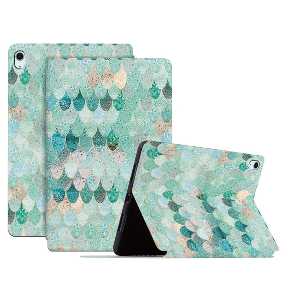For iPad Air 11 (2026) / (2025) / (2024)  /  iPad Air (2022)  /  (2020) Case Pattern Print Leather Stand Tablet Cover - Summer Mermaid - 1