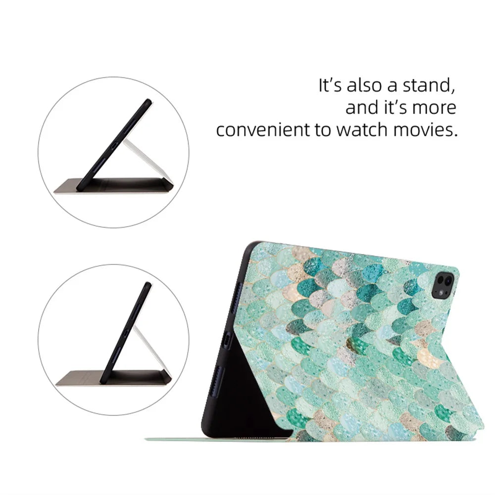 For iPad Pro 11 (2025) / 11 (2024) Case Pattern Print Leather Tablet Cover Auto Wake / Sleep - Summer Mermaid - 4