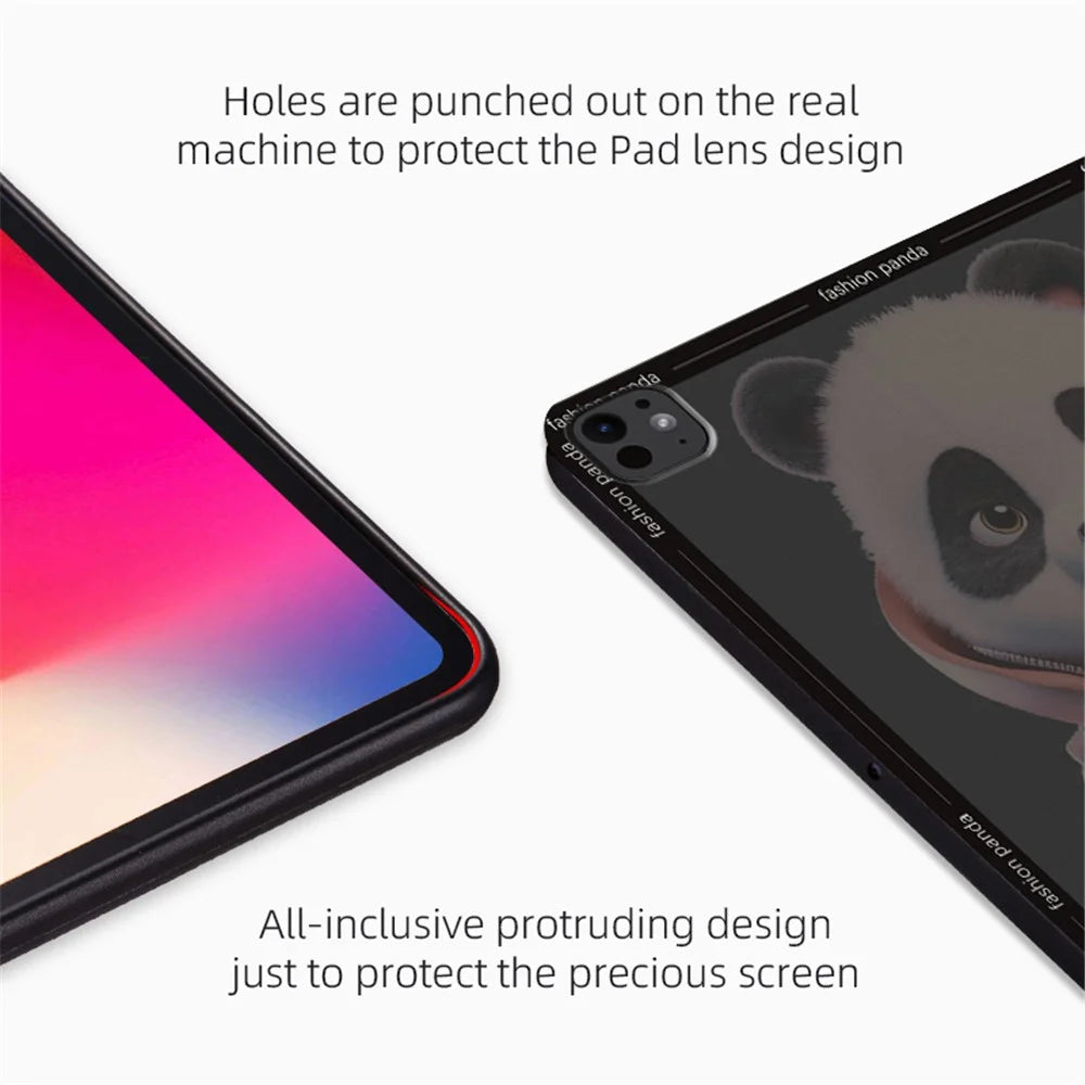 For iPad Pro 11 (2025) / 11 (2024) Case Panda Pattern PU Leather Tablet Cover with Folding Stand - Fashion Panda / Yellow Coat - 5