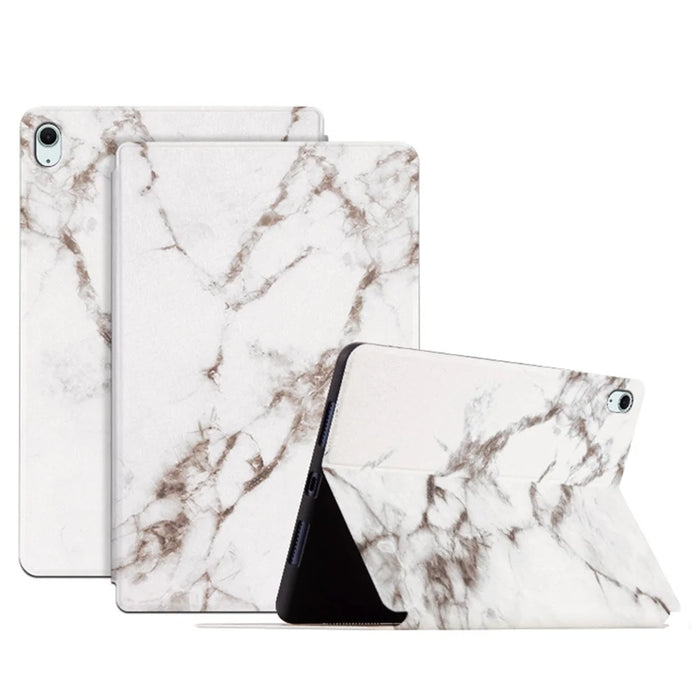 For iPad Air 11 (2026) / (2025) / (2024) / Air (2020) / (2022) Shockproof Case Pattern Print PU Leather Tablet Cover - White Marble - 1