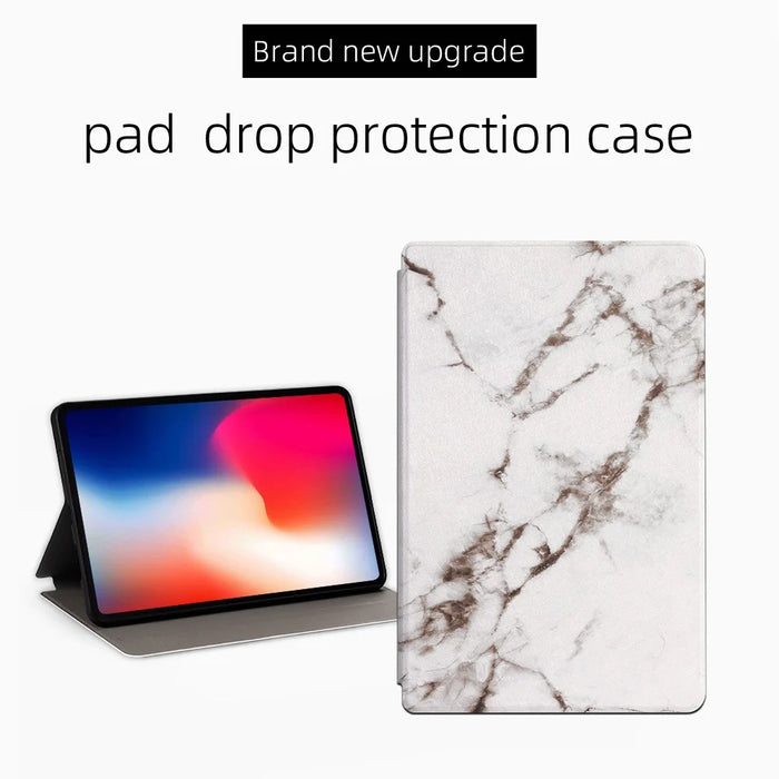 For iPad Air 11 (2026) / (2025) / (2024) / Air (2020) / (2022) Shockproof Case Pattern Print PU Leather Tablet Cover - White Marble - 2