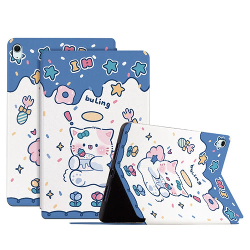 For iPad Air 11 (2026) / (2025) / (2024) / iPad Air (2022) / (2020) Case Leather Tablet Cover Cartoon Pattern - Angel Cat - 1