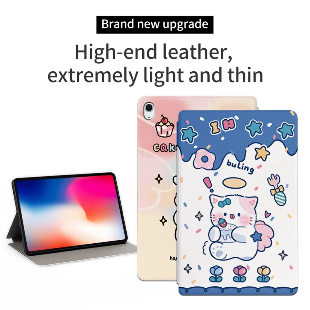 For iPad Air 11 (2026) / (2025) / (2024) / iPad Air (2022) / (2020) Case Leather Tablet Cover Cartoon Pattern - Angel Cat - 2
