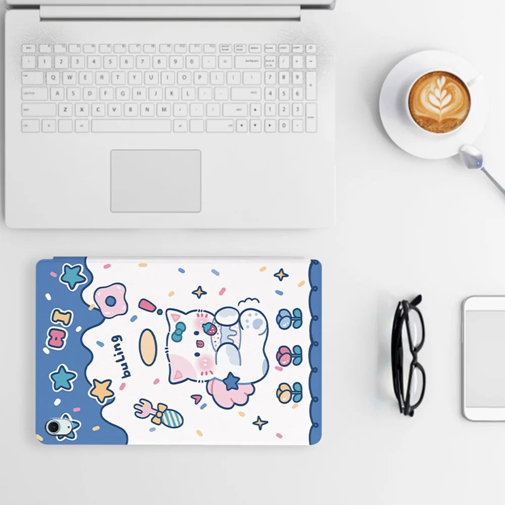 For iPad Air 11 (2026) / (2025) / (2024) / iPad Air (2022) / (2020) Case Leather Tablet Cover Cartoon Pattern - Angel Cat - 7