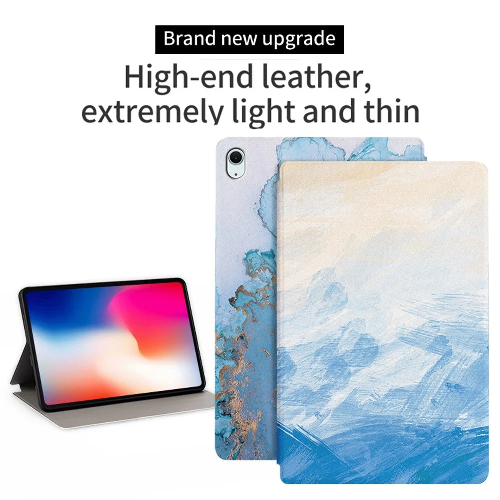 For iPad Air 11 (2026) / (2025) / (2024) / iPad Air (2022) / (2020) Case Tablet Leather Cover Pattern Print - Blue Oil Painting - 2