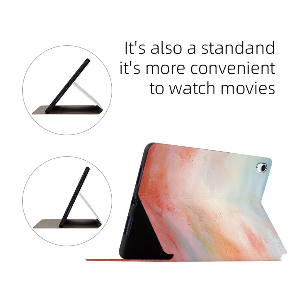 For iPad Air 11 (2026) / (2025) / (2024) / iPad Air (2022) / (2020) Case Tablet Leather Cover Pattern Print - Blue Oil Painting - 4