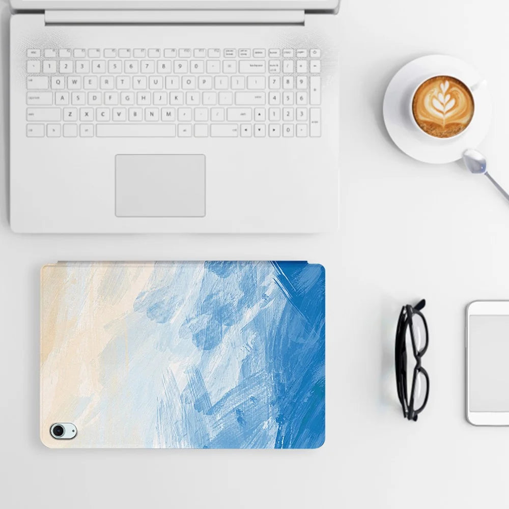 For iPad Air 11 (2026) / (2025) / (2024) / iPad Air (2022) / (2020) Case Tablet Leather Cover Pattern Print - Blue Oil Painting - 7