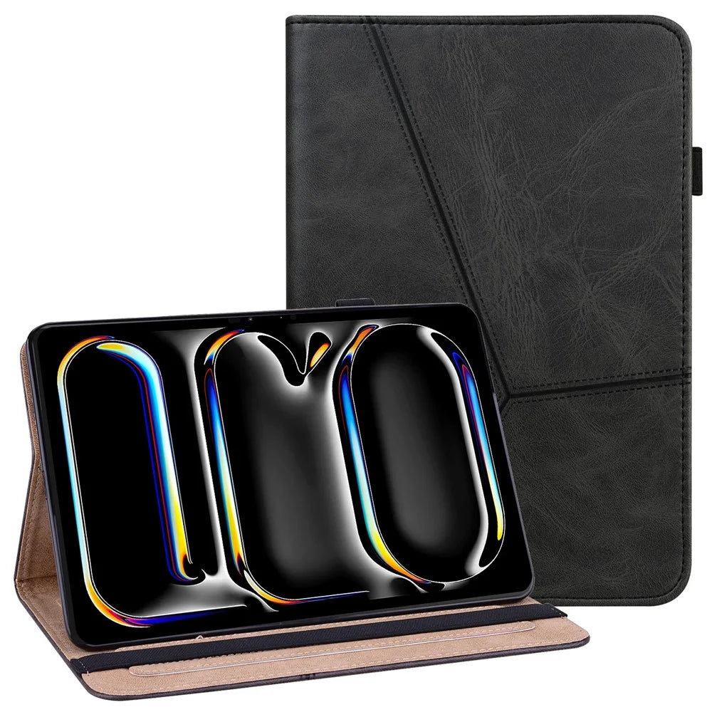 For iPad Pro 11 (2025) / 11 (2024) Case PU Leather Line Imprinted Shockproof Tablet Cover with Elastic Band - Black - 1