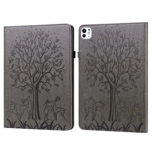 For iPad Pro 11 (2025) / 11 (2024) Case PU Leather Stand Tree Deer Pattern Tablet Cover with Card Slots - Grey - 1